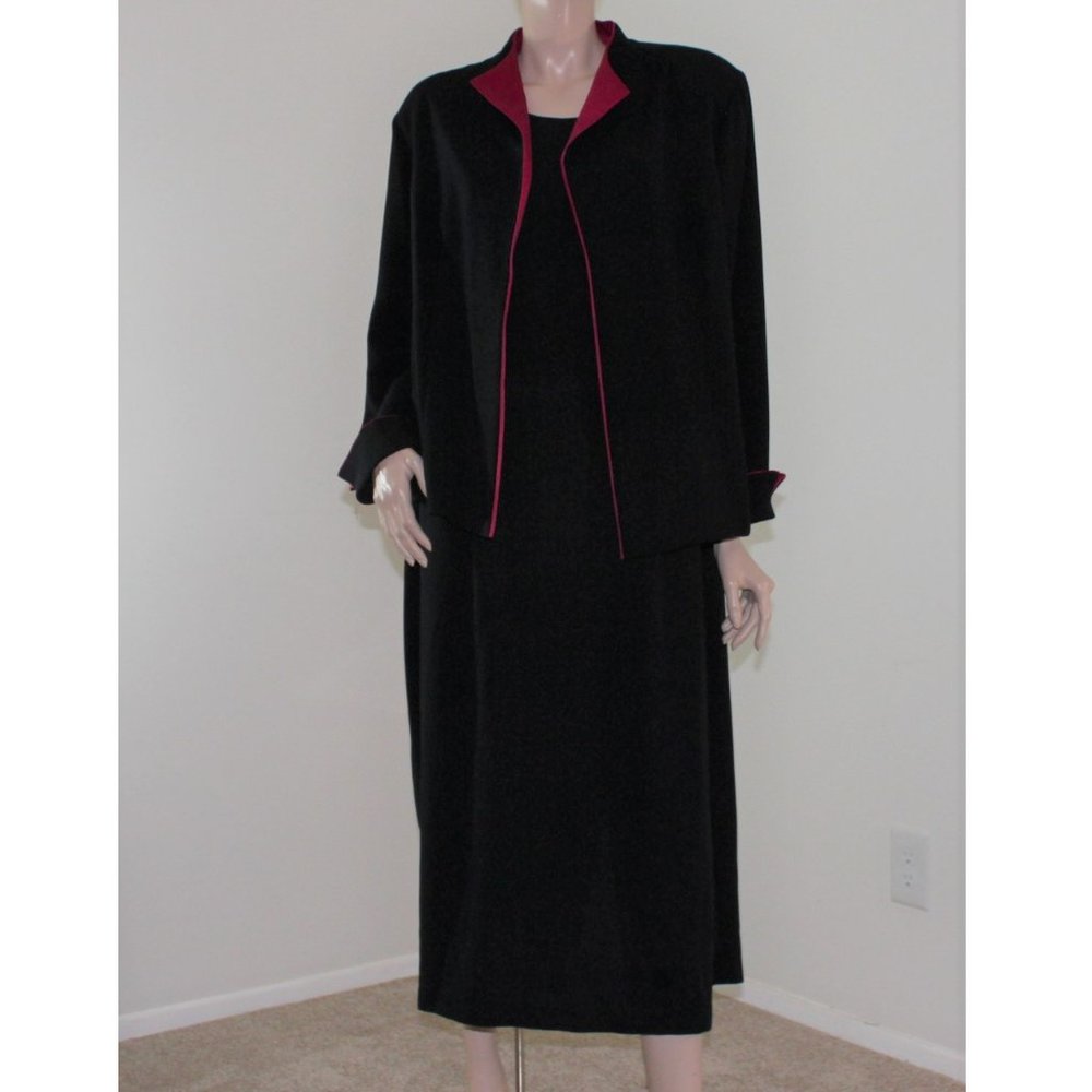 Elegant Black/hot pink Dress & Tuxedo Style Jacket